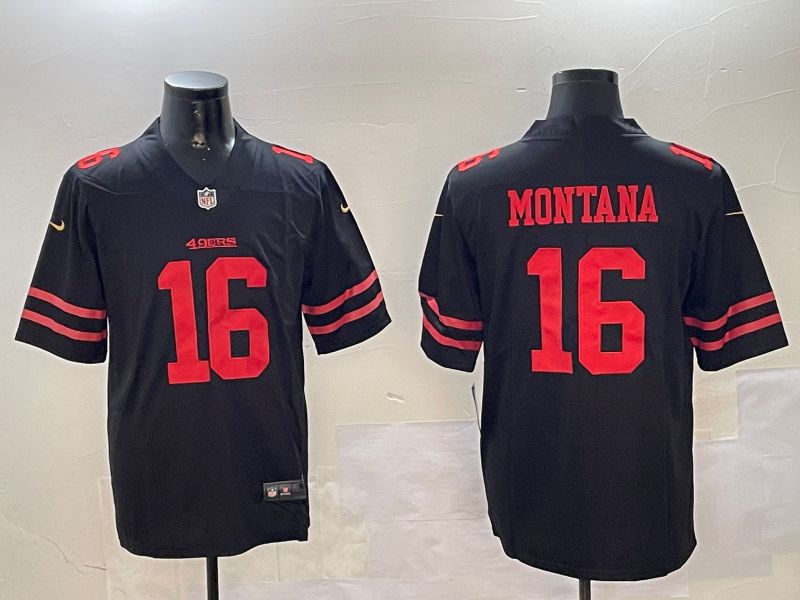 Men San Francisco 49ers #16 Montana Black Second generation 2024 Nike Limited NFL Jersey style 01086